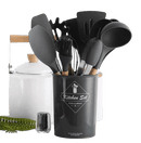Kit de 12 Utensilios de Cocina - Silicona y Mango de Madera - ChefCraft Essentials
